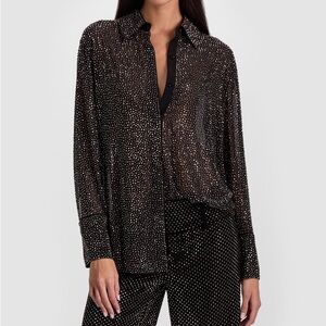 New Alice + Olivia Finely Embellished Semi-Sheer Oversized Shirt